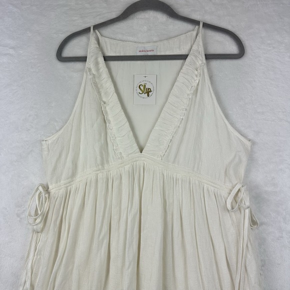 Stolen Hearts Womens‎ Top Shirt Large White sleeveless Side Tie Adjustable Linen - Picture 2 of 16
